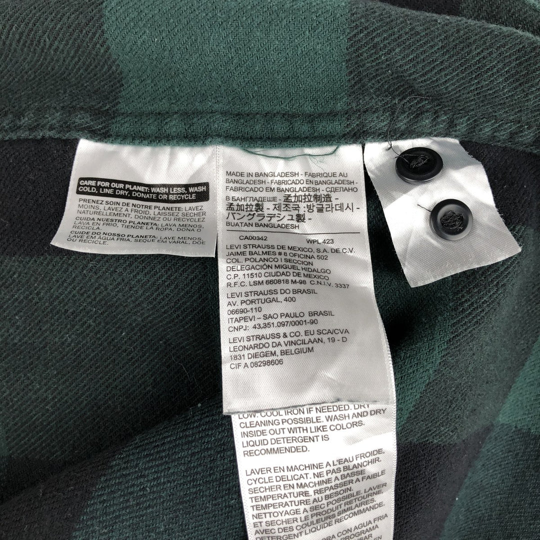 Levi's Buffalo Check Long-Sleeve Light Flannel Check Shirt, Men's Size XL (approx.) cotton Green type dark green Vintage Second Hand