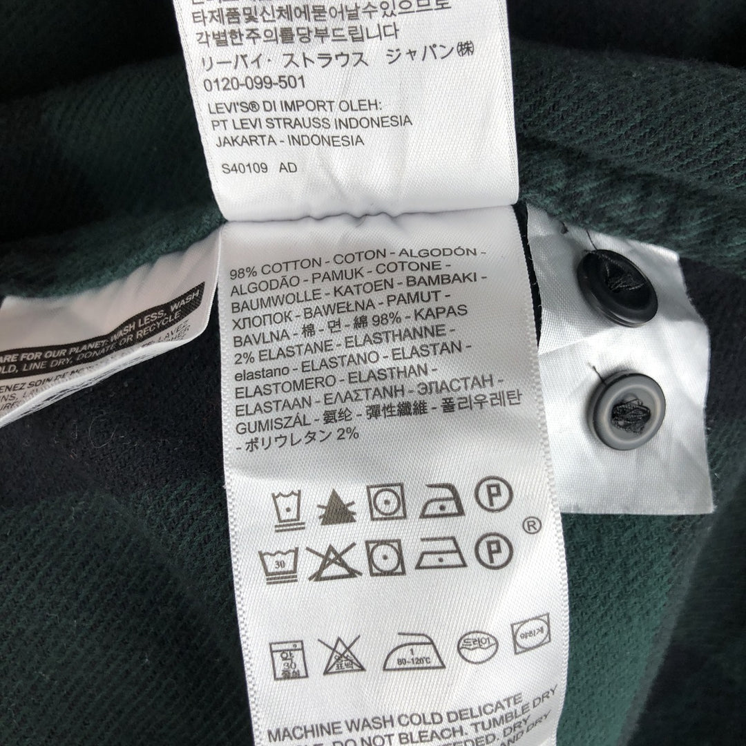 Levi's Buffalo Check Long-Sleeve Light Flannel Check Shirt, Men's Size XL (approx.) cotton Green type dark green Vintage Second Hand