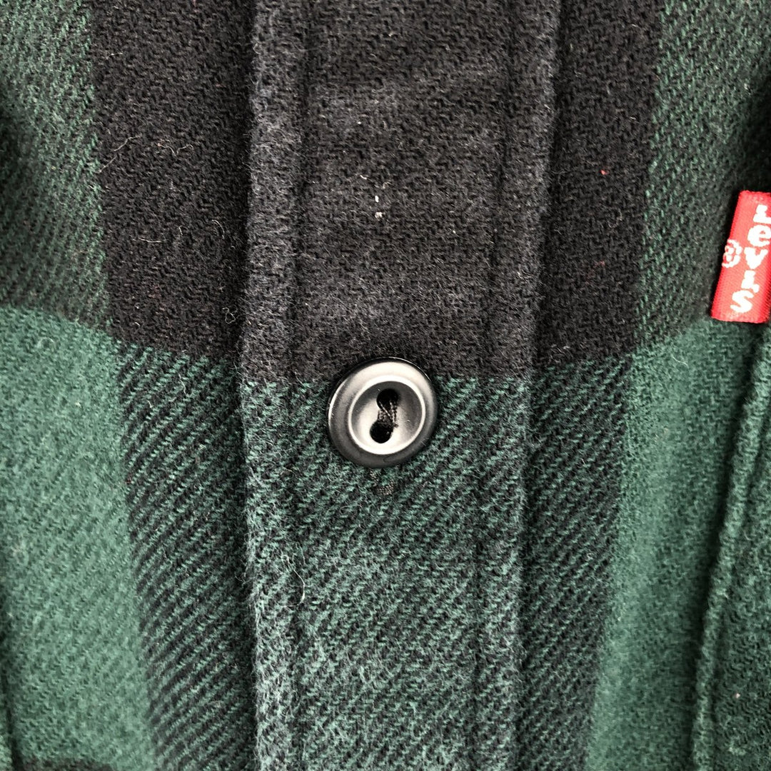Levi's Buffalo Check Long-Sleeve Light Flannel Check Shirt, Men's Size XL (approx.) cotton Green type dark green Vintage Second Hand