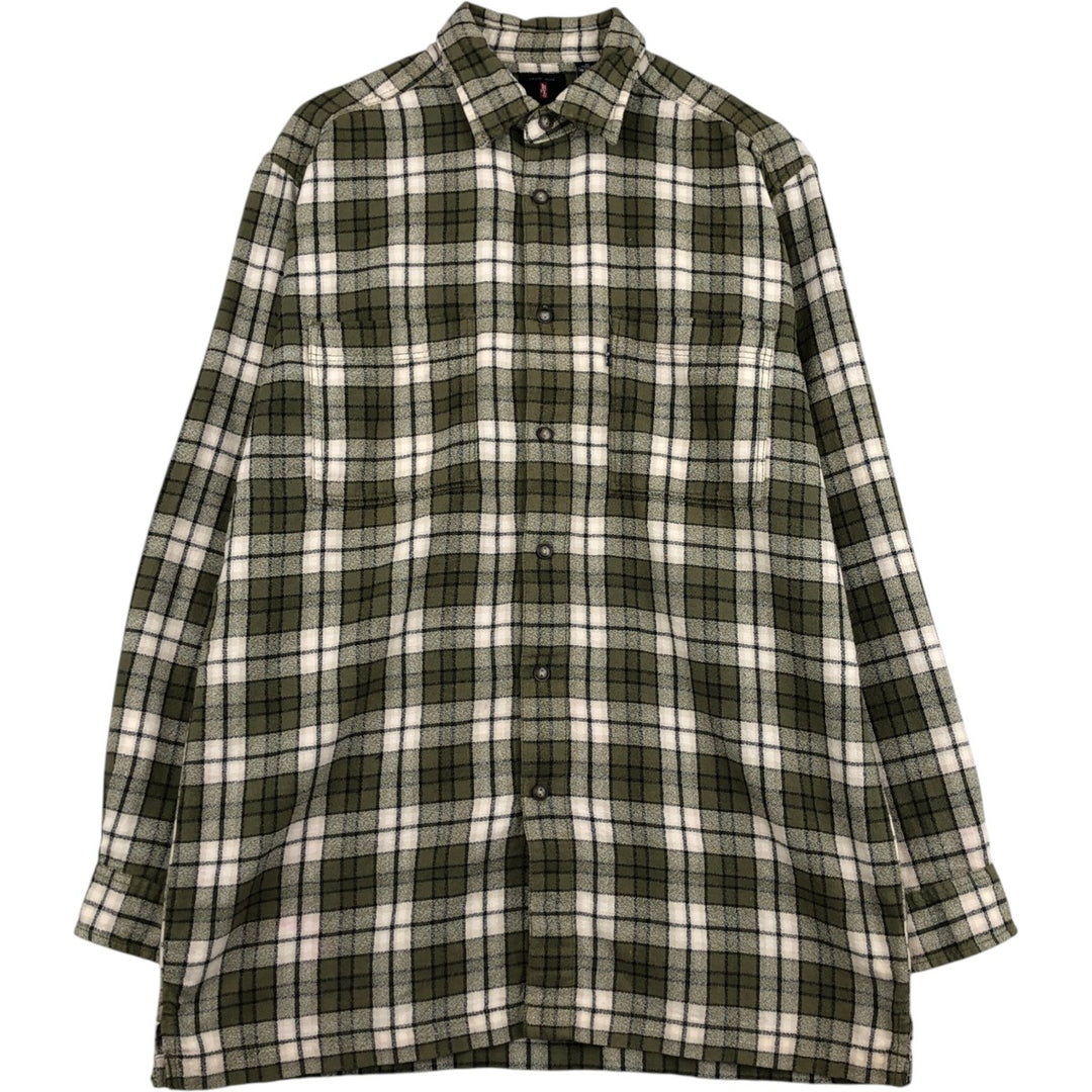 Levi's Long-Sleeve Light Flannel Check Shirt, Boxy Shirt, Men's Size M (approx.) cotton Khaki type Vintage Second Hand