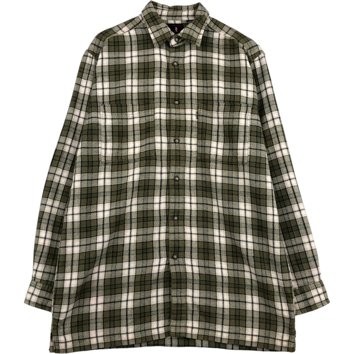 Levi's Long-Sleeve Light Flannel Check Shirt, Boxy Shirt, Men's Size M (approx.) cotton Khaki type Vintage Second Hand