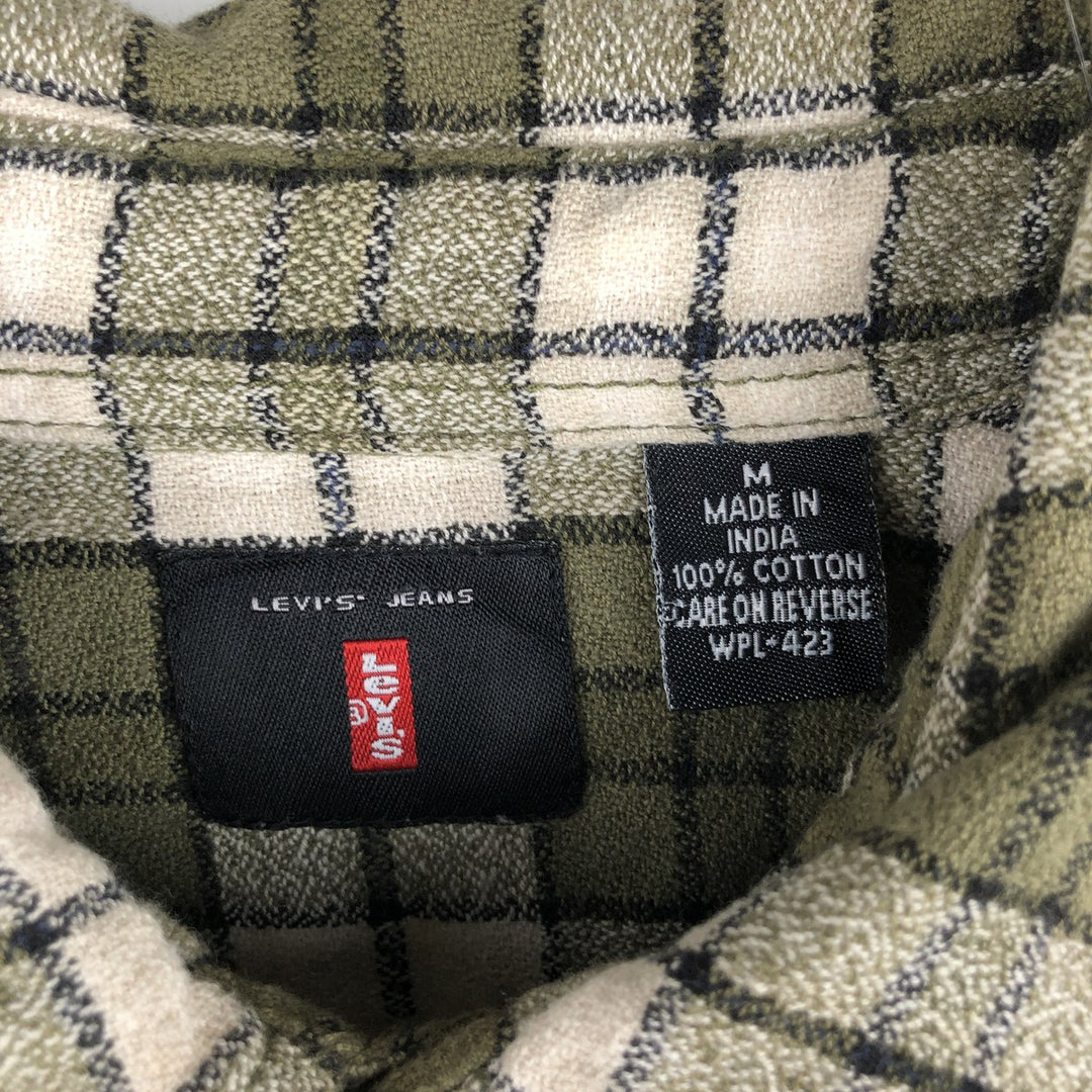 Levi's Long-Sleeve Light Flannel Check Shirt, Boxy Shirt, Men's Size M (approx.) cotton Khaki type Vintage Second Hand