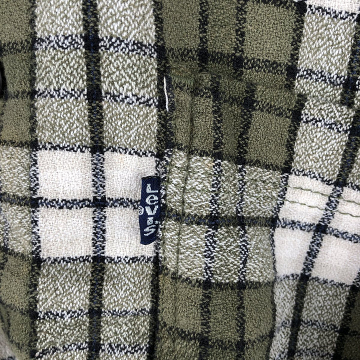Levi's Long-Sleeve Light Flannel Check Shirt, Boxy Shirt, Men's Size M (approx.) cotton Khaki type Vintage Second Hand