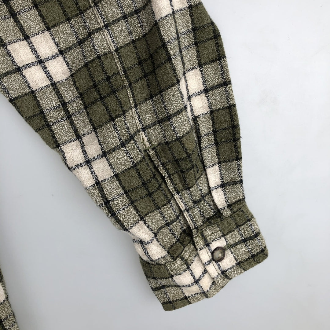 Levi's Long-Sleeve Light Flannel Check Shirt, Boxy Shirt, Men's Size M (approx.) cotton Khaki type Vintage Second Hand