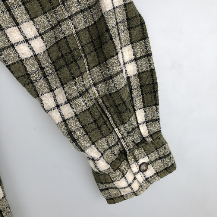 Levi's Long-Sleeve Light Flannel Check Shirt, Boxy Shirt, Men's Size M (approx.) cotton Khaki type Vintage Second Hand