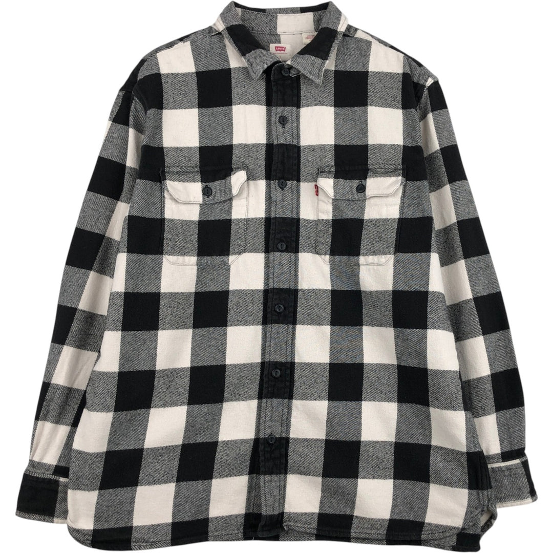 Levi's RELAXED Buffalo Check Long-Sleeve Flannel Check Shirt, Men's Size L (approx.) cotton ivory Vintage Second Hand