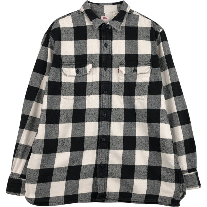 Levi's RELAXED Buffalo Check Long-Sleeve Flannel Check Shirt, Men's Size L (approx.) cotton ivory Vintage Second Hand