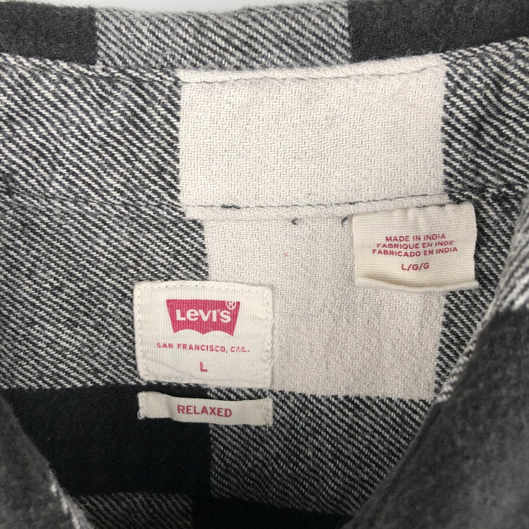 Levi's RELAXED Buffalo Check Long-Sleeve Flannel Check Shirt, Men's Size L (approx.) cotton ivory Vintage Second Hand