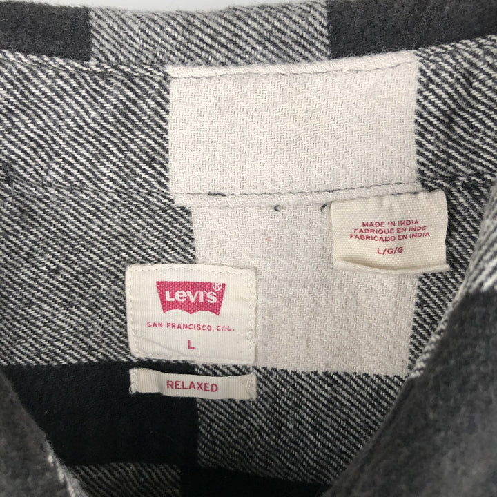 Levi's RELAXED Buffalo Check Long-Sleeve Flannel Check Shirt, Men's Size L (approx.) cotton ivory Vintage Second Hand