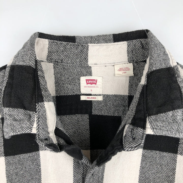 Levi's RELAXED Buffalo Check Long-Sleeve Flannel Check Shirt, Men's Size L (approx.) cotton ivory Vintage Second Hand