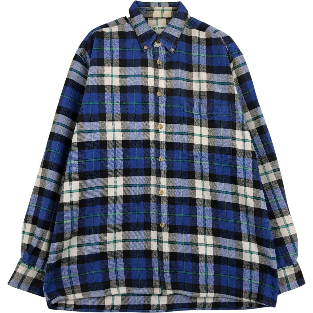 Mc ORVIS Long-Sleeve Button-Down Flannel Check Shirt, Men's Size L (approx.) cotton blue type Vintage Second Hand