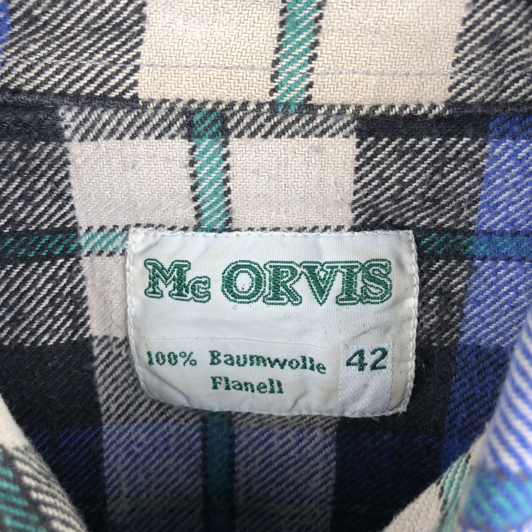 Mc ORVIS Long-Sleeve Button-Down Flannel Check Shirt, Men's Size L (approx.) cotton blue type Vintage Second Hand