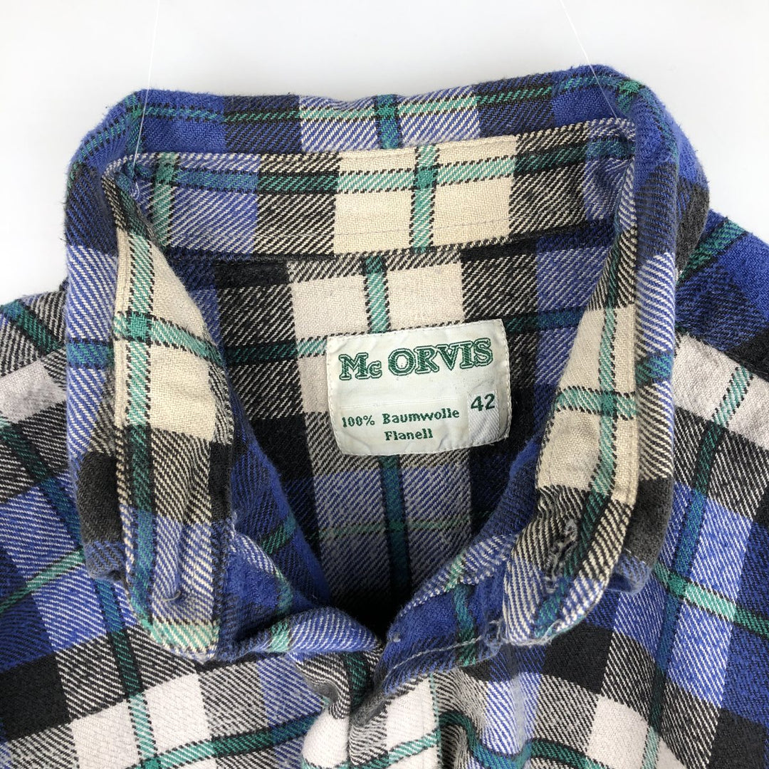 Mc ORVIS Long-Sleeve Button-Down Flannel Check Shirt, Men's Size L (approx.) cotton blue type Vintage Second Hand
