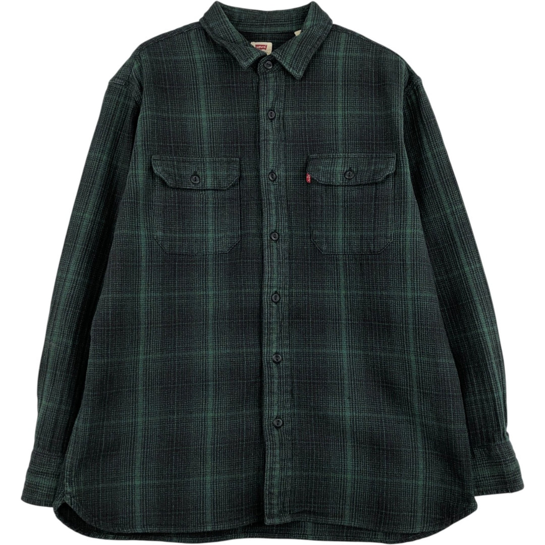 Levi's Ombre Check Long-Sleeve Light Flannel Check Shirt, Men's Size L (approx.) cotton Green type dark green Vintage Second Hand