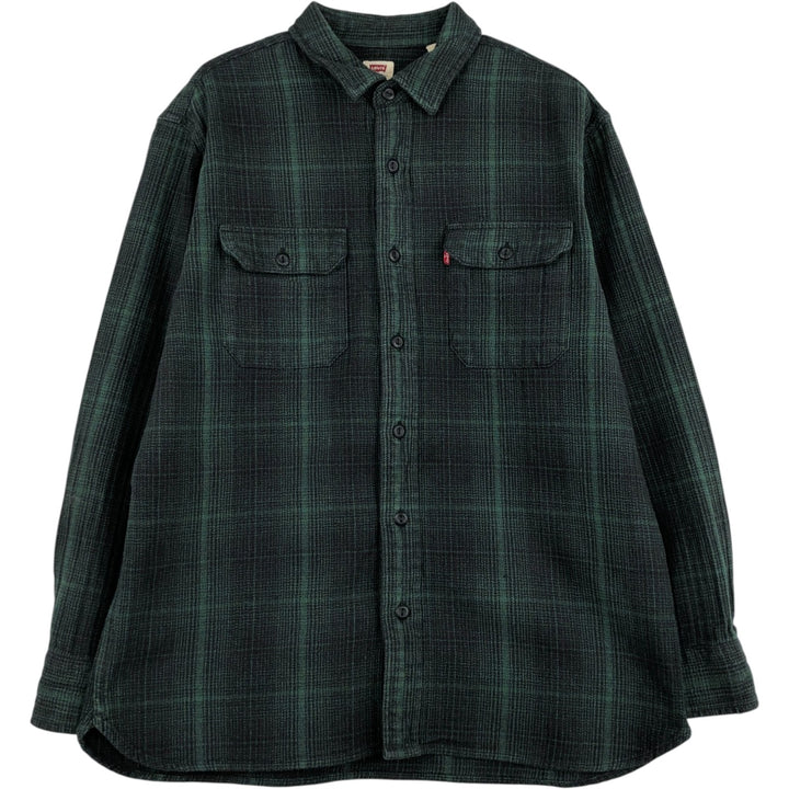 Levi's Ombre Check Long-Sleeve Light Flannel Check Shirt, Men's Size L (approx.) cotton Green type dark green Vintage Second Hand