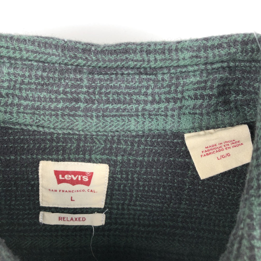 Levi's Ombre Check Long-Sleeve Light Flannel Check Shirt, Men's Size L (approx.) cotton Green type dark green Vintage Second Hand