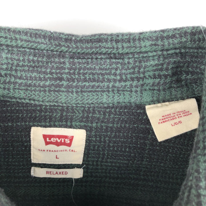 Levi's Ombre Check Long-Sleeve Light Flannel Check Shirt, Men's Size L (approx.) cotton Green type dark green Vintage Second Hand