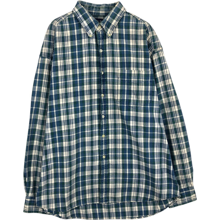 90'S GAP (Old GAP) Long-Sleeve Button-Down Flannel Check Shirt, Men's Size XL (Equivalent), Vintage cotton blue type Vintage Second Hand