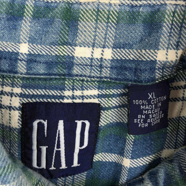 90'S GAP (Old GAP) Long-Sleeve Button-Down Flannel Check Shirt, Men's Size XL (Equivalent), Vintage cotton blue type Vintage Second Hand