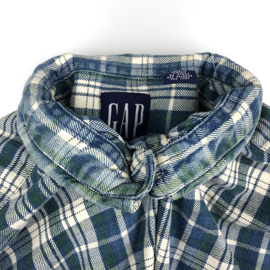 90'S GAP (Old GAP) Long-Sleeve Button-Down Flannel Check Shirt, Men's Size XL (Equivalent), Vintage cotton blue type Vintage Second Hand