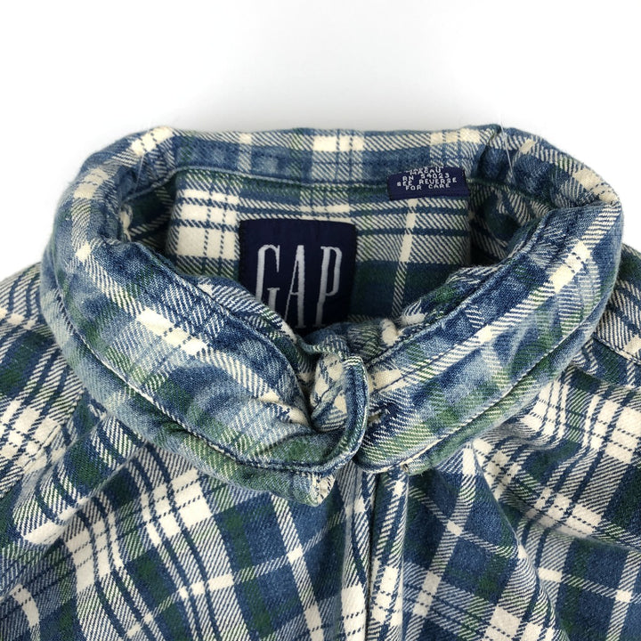 90'S GAP (Old GAP) Long-Sleeve Button-Down Flannel Check Shirt, Men's Size XL (Equivalent), Vintage cotton blue type Vintage Second Hand