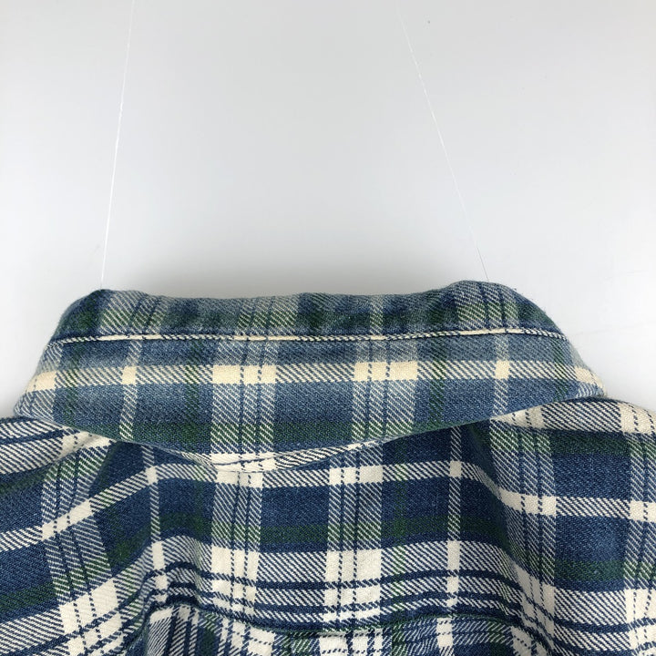 90'S GAP (Old GAP) Long-Sleeve Button-Down Flannel Check Shirt, Men's Size XL (Equivalent), Vintage cotton blue type Vintage Second Hand