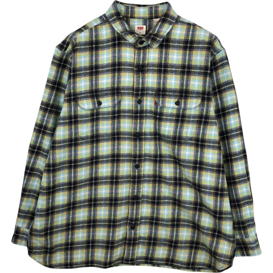 Levi's Relaxed Long-Sleeve Light Flannel Check Shirt, Men's Size XL (approx.) cotton black type Vintage Second Hand