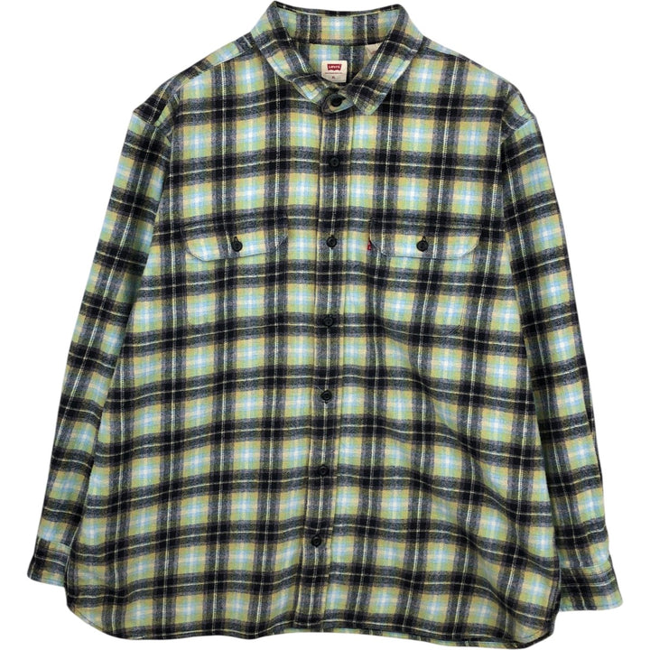 Levi's Relaxed Long-Sleeve Light Flannel Check Shirt, Men's Size XL (approx.) cotton black type Vintage Second Hand