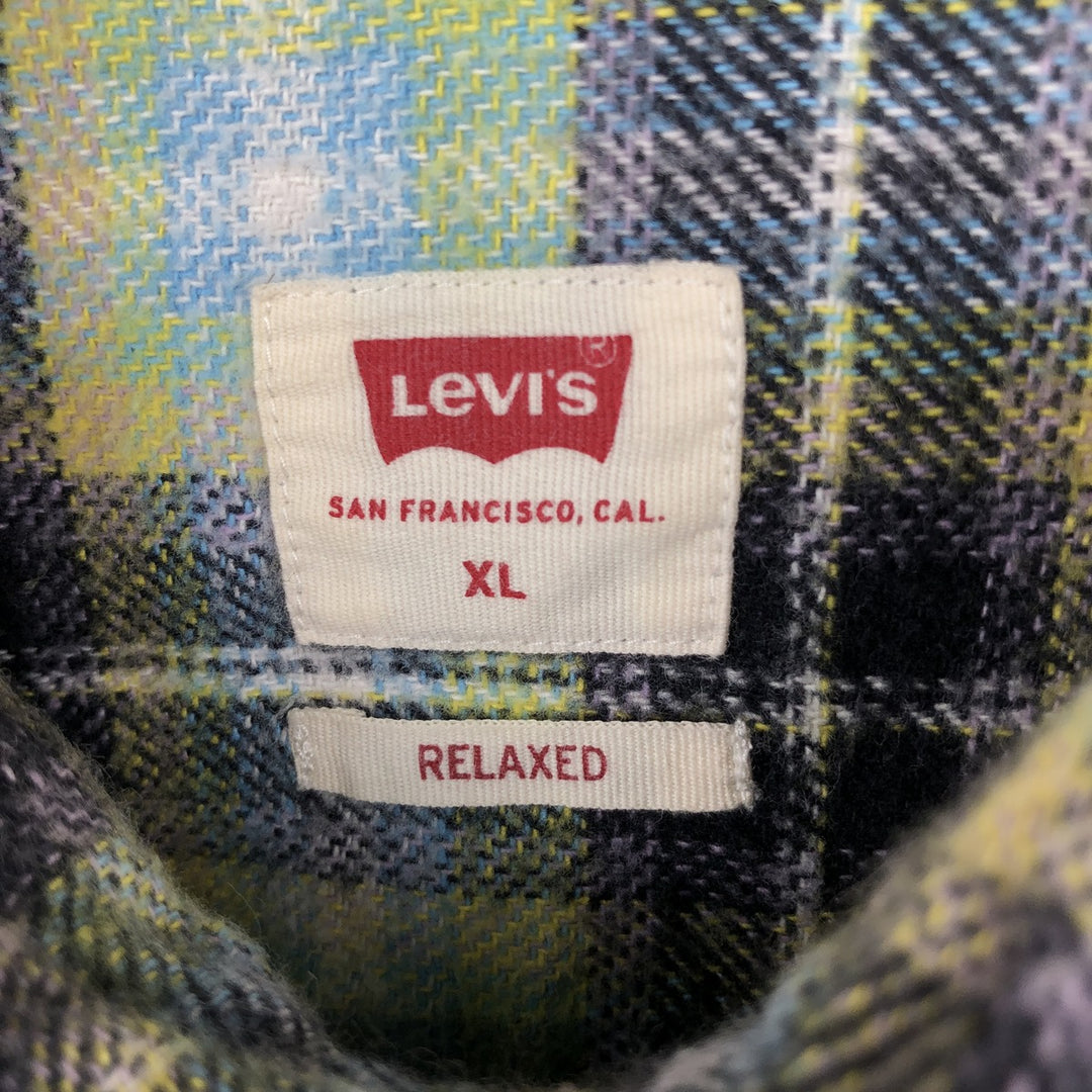 Levi's Relaxed Long-Sleeve Light Flannel Check Shirt, Men's Size XL (approx.) cotton black type Vintage Second Hand