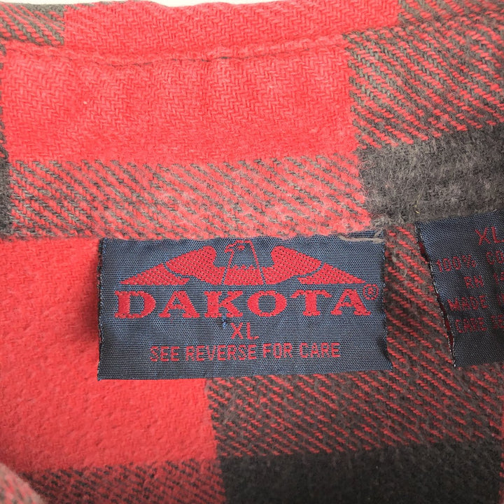 90'S Dakota Buffalo Check Long Sleeve Heavy Flannel Check Shirt Men's XL Vintage cotton red type Vintage Second Hand