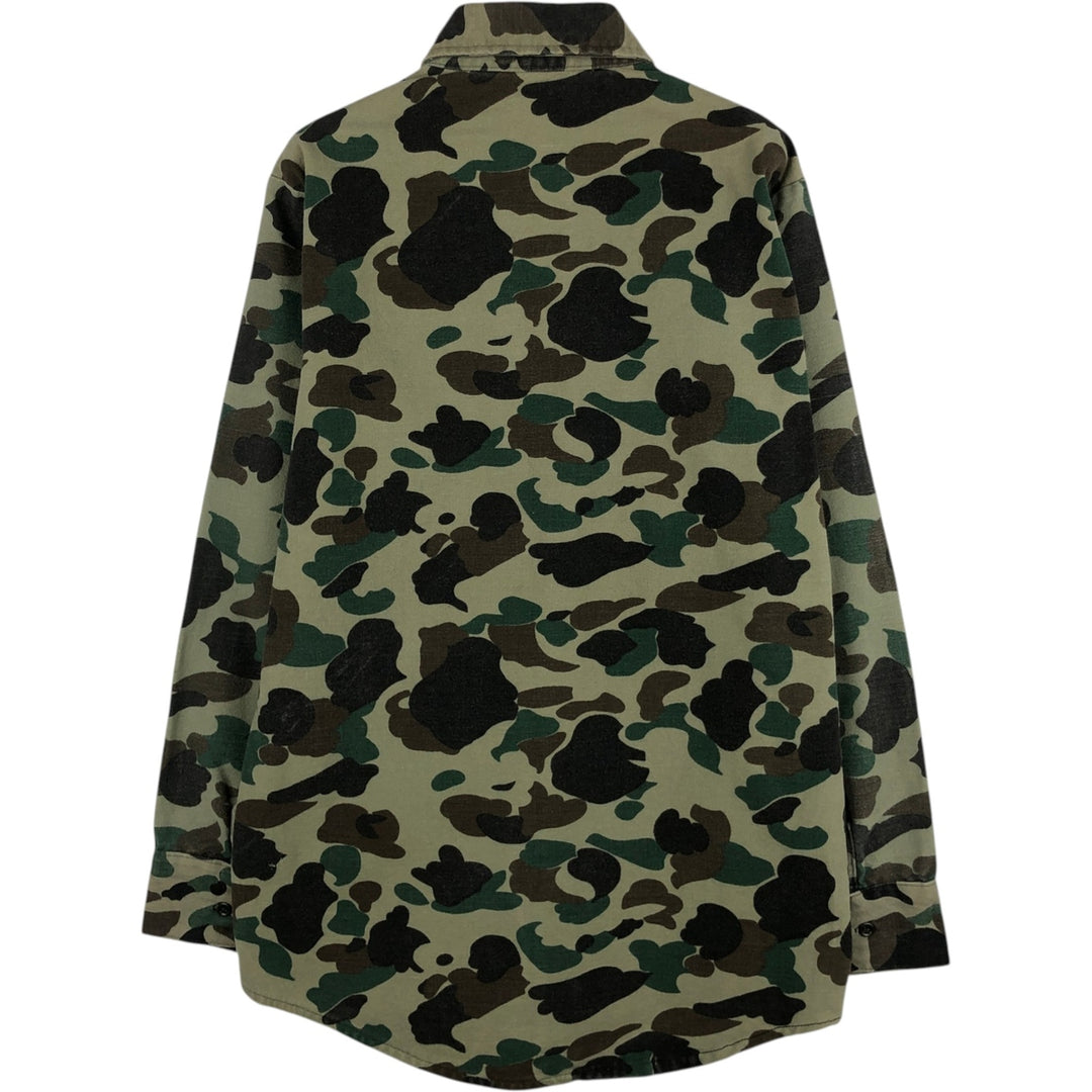 70s-era Frostproof Duck Hunter Camo Long-Sleeve Printed Flannel Shirt, Made in USA, Men's Size M (approx.), Vintage cotton Khaki type Vintage Second Hand