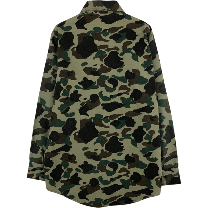 70s-era Frostproof Duck Hunter Camo Long-Sleeve Printed Flannel Shirt, Made in USA, Men's Size M (approx.), Vintage cotton Khaki type Vintage Second Hand