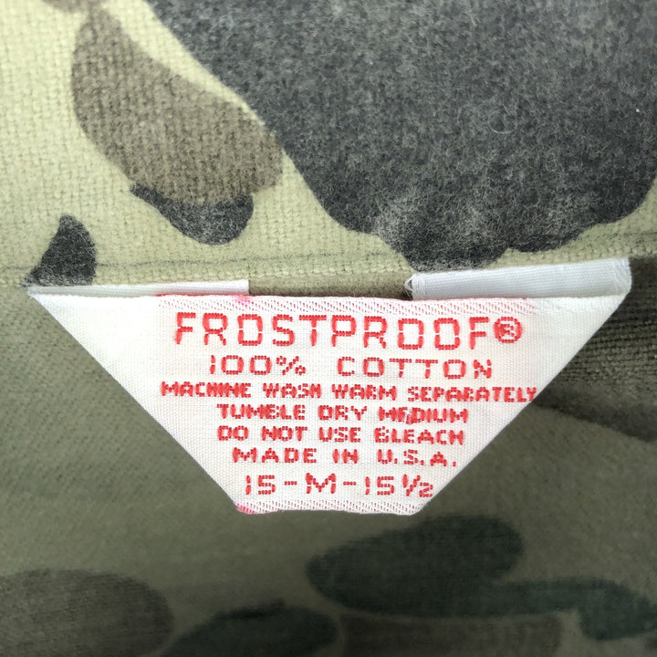 70s-era Frostproof Duck Hunter Camo Long-Sleeve Printed Flannel Shirt, Made in USA, Men's Size M (approx.), Vintage cotton Khaki type Vintage Second Hand