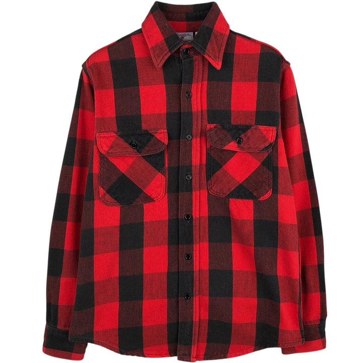 80s-90'S PRENTISS Buffalo Check Long-Sleeve Light Flannel Check Shirt, Made in USA, Men's Size S (Equivalent), Vintage cotton red type Vintage Second Hand
