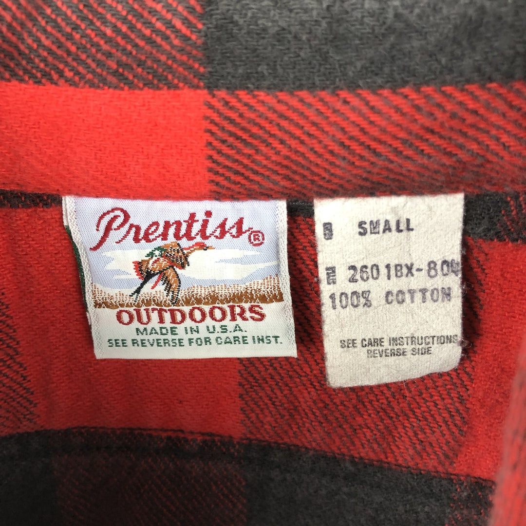 80s-90'S PRENTISS Buffalo Check Long-Sleeve Light Flannel Check Shirt, Made in USA, Men's Size S (Equivalent), Vintage cotton red type Vintage Second Hand