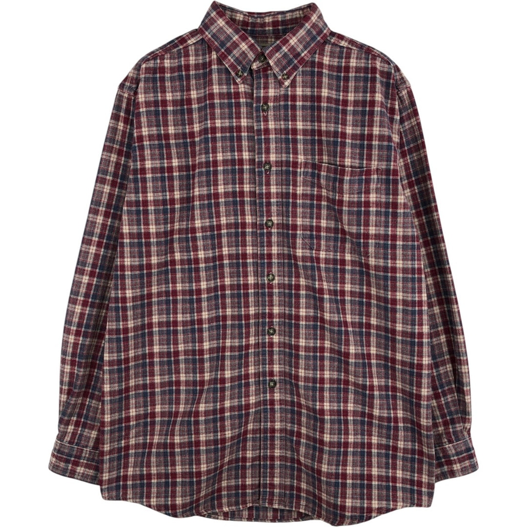 90s-00'S LLBean Long-Sleeve Button-Down Light Flannel Check Shirt, Made in Canada, Men's Size M (approx.), Vintage cotton red type Vintage Second Hand