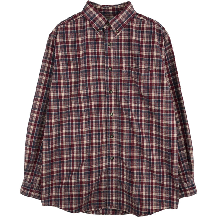 90s-00'S LLBean Long-Sleeve Button-Down Light Flannel Check Shirt, Made in Canada, Men's Size M (approx.), Vintage cotton red type Vintage Second Hand