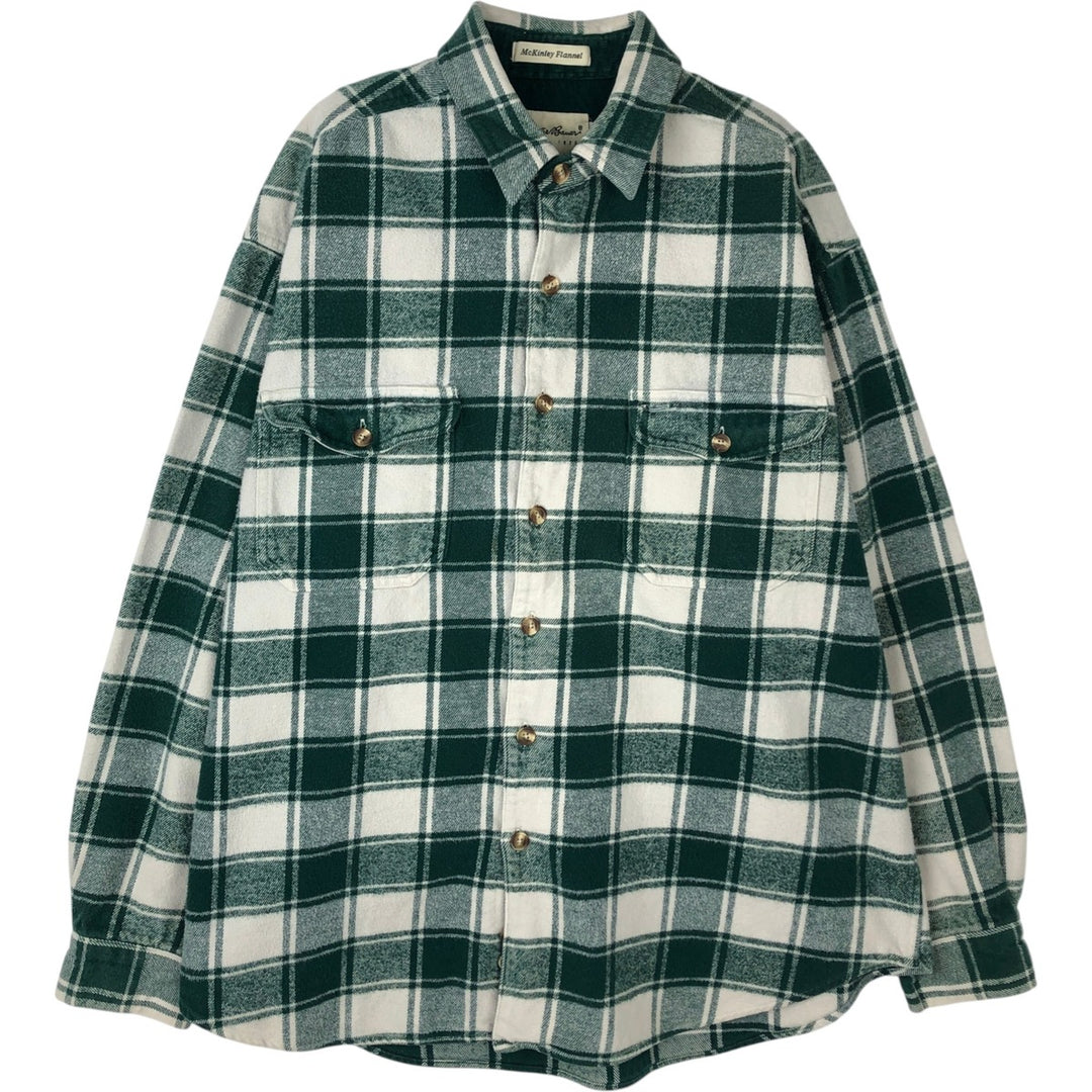 2000'S Eddie Bauer Long-Sleeve Heavy Flannel Check Shirt, Men's Size XL (approx.) cotton Green type dark green Vintage Second Hand