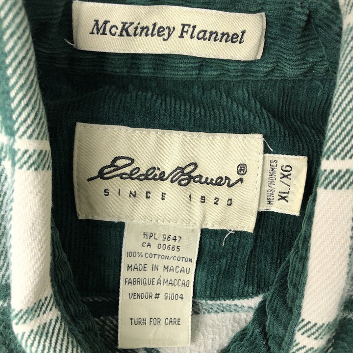 2000'S Eddie Bauer Long-Sleeve Heavy Flannel Check Shirt, Men's Size XL (approx.) cotton Green type dark green Vintage Second Hand