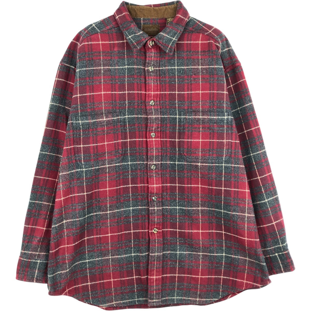 90s~00'S St. John's Bay BRAWNY Long Sleeve Flannel Check Shirt Men's XL Vintage cotton red type Vintage Second Hand