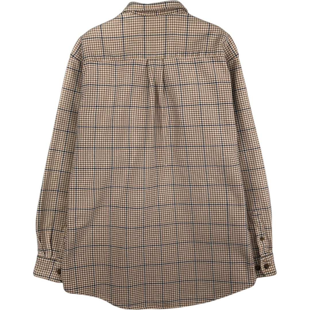 Eddie Bauer Houndstooth Pattern Long-Sleeve Flannel Check Shirt, Men's Size M (approx.) cotton Beige type Vintage Second Hand