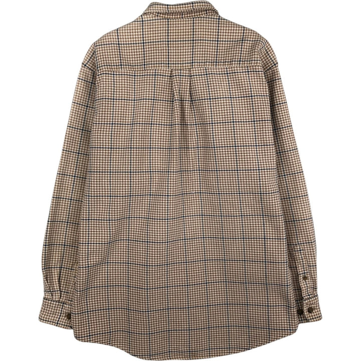 Eddie Bauer Houndstooth Pattern Long-Sleeve Flannel Check Shirt, Men's Size M (approx.) cotton Beige type Vintage Second Hand