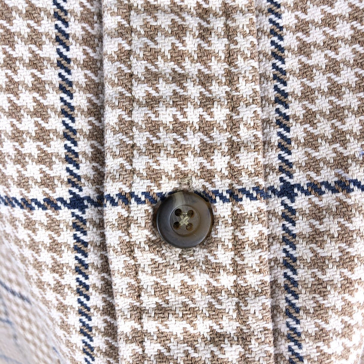 Eddie Bauer Houndstooth Pattern Long-Sleeve Flannel Check Shirt, Men's Size M (approx.) cotton Beige type Vintage Second Hand
