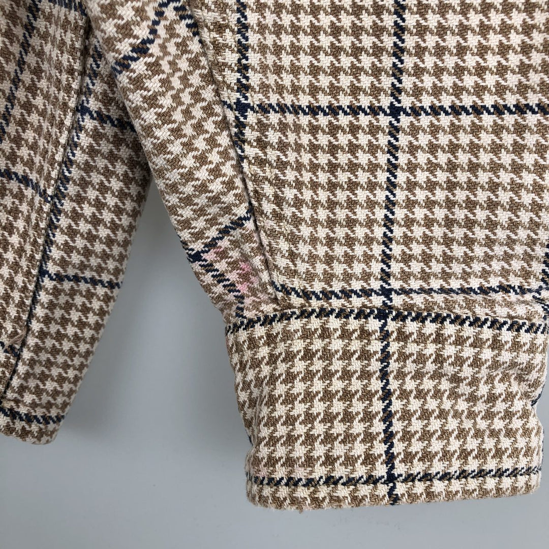 Eddie Bauer Houndstooth Pattern Long-Sleeve Flannel Check Shirt, Men's Size M (approx.) cotton Beige type Vintage Second Hand