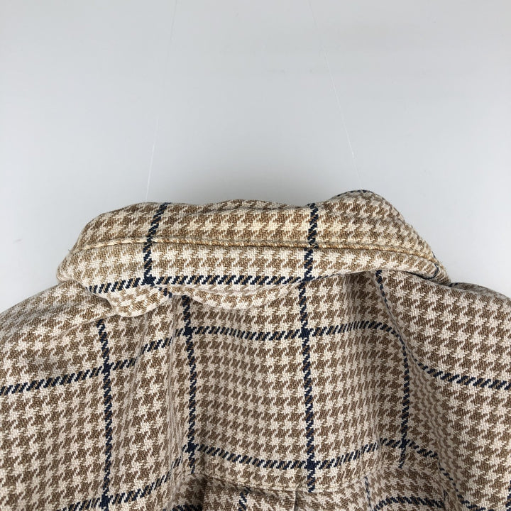 Eddie Bauer Houndstooth Pattern Long-Sleeve Flannel Check Shirt, Men's Size M (approx.) cotton Beige type Vintage Second Hand