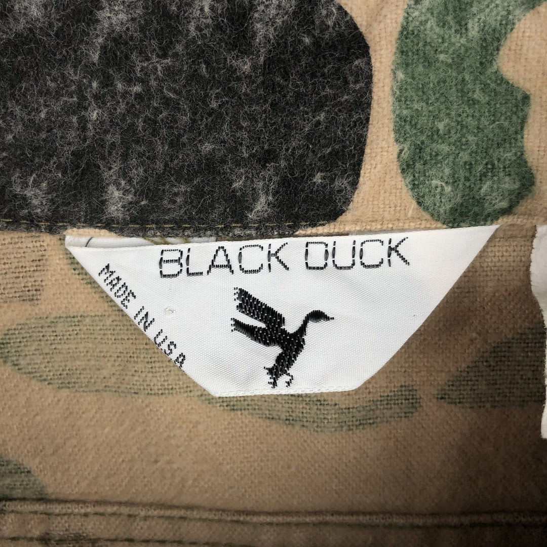 80'S BLACK DUCK Duck Hunter Camo Long-Sleeve Printed Flannel Shirt, Made in USA, Men's XL Equivalent, Vintage cotton Beige type Vintage Second Hand
