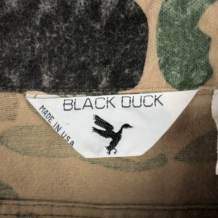 80'S BLACK DUCK Duck Hunter Camo Long-Sleeve Printed Flannel Shirt, Made in USA, Men's XL Equivalent, Vintage cotton Beige type Vintage Second Hand