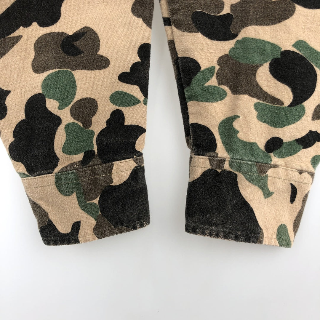 80'S BLACK DUCK Duck Hunter Camo Long-Sleeve Printed Flannel Shirt, Made in USA, Men's XL Equivalent, Vintage cotton Beige type Vintage Second Hand