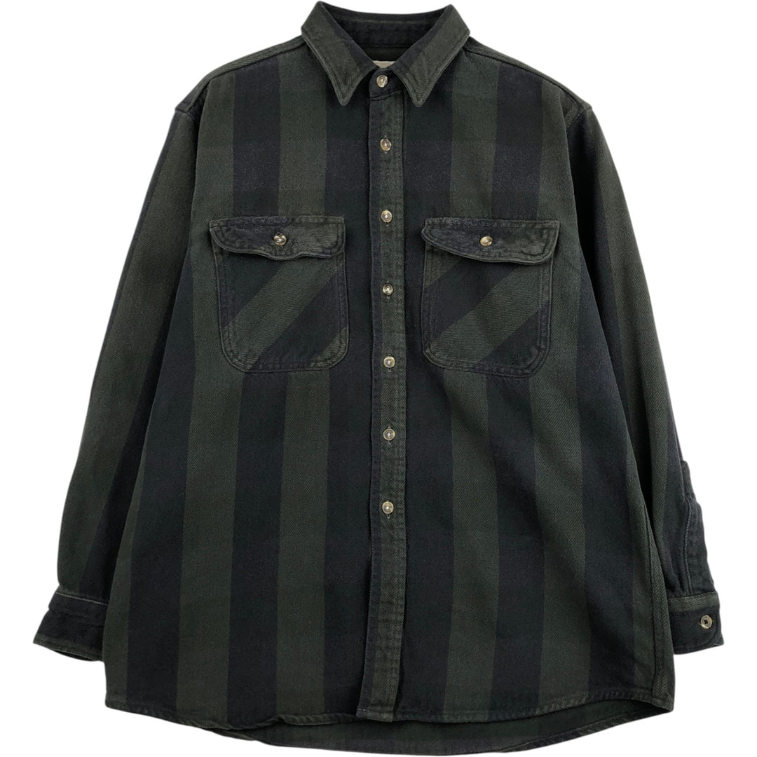 90'S Field Master Stripe Pattern Long-Sleeve Flannel Shirt, Men's Size L (Equivalent), Vintage cotton Khaki type Vintage Second Hand