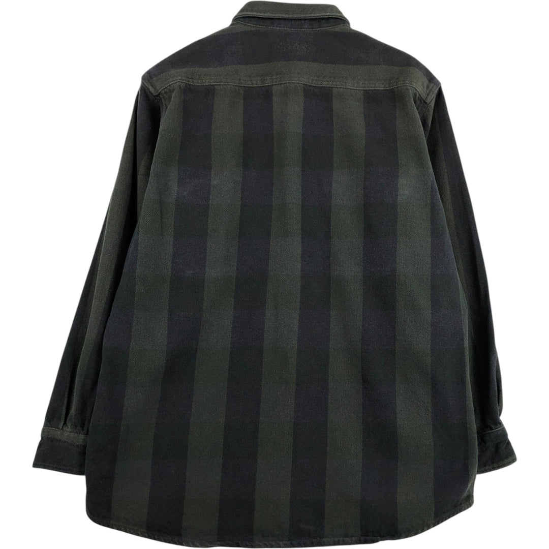 90'S Field Master Stripe Pattern Long-Sleeve Flannel Shirt, Men's Size L (Equivalent), Vintage cotton Khaki type Vintage Second Hand